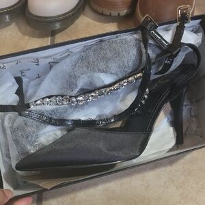 Elegant Black Women's Heels with Rhinestone Strap